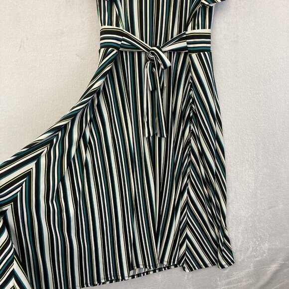 Torrid Midi Dress Womens 2 2X Black Teal Flowy Striped Short Sleeve Fit & Flare - Picture 14 of 14